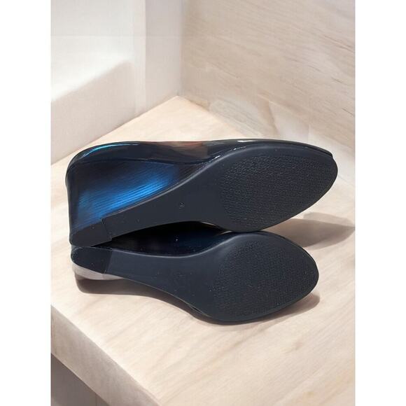 Tory Burch Jade Patent Leather Peep Toe Wedge Size 9.5 - Picture 4 of 6